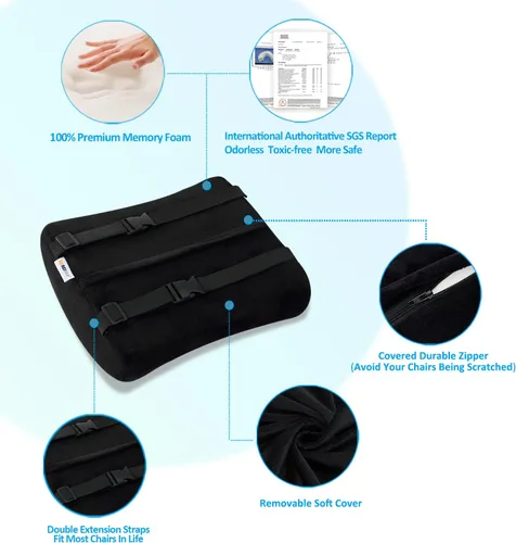 Miniatura 4 de SAIREIDER Almohada cómoda de apoyo lumbar para silla de oficina, almohadas de respaldo de espuma viscoelástica para coche, silla de juegos, silla