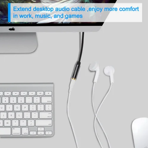 Miniatura 4 de CableCreation Cable de extensión de auriculares de 3.5mm 1.5 pies/0.45 m, cable estéreo de audio de ángulo recto de 3.5mm con cobre plateado