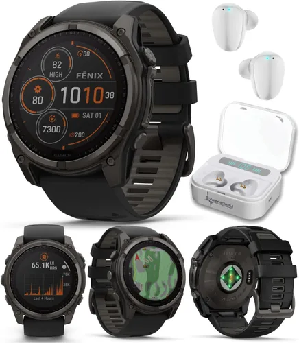 Miniatura 50 de Garmin Fenix 8 – 2 pulgadas, reloj inteligente multideporte GPS AMOLED, zafiro, titanio con banda de silicona naranja brillante/grafito, linterna