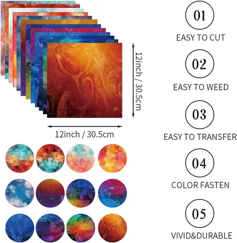 Miniatura 2 de Hojas de transferencia de sublimación, papel de transferencia de calor Galaxy 12 paquetes, hoja de sublimación arcoíris de 12 x 12 pulgadas