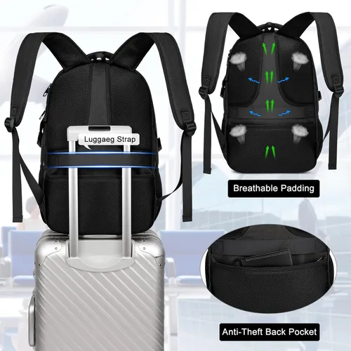 Miniatura 5 de ZUBOND Mochila con compartimento para zapatos para hombres y mujeres, mochila de viaje para laptop de 17.3 pulgadas con puerto USB, mochila