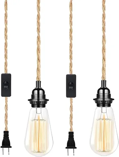 Miniatura 12 de Cable de luz colgante industrial de 15 pies - Accesorio de luz colgante enchufable, Cable de lámpara colgante estilo granja de 15 pies