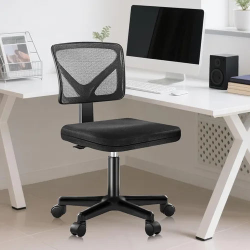 Miniatura 13 de DUMOS Sillas de oficina pequeñas con ruedas, ergonómicas ajustables para escritorio doméstico, silla giratoria rodante de trabajo sin brazos, Gris