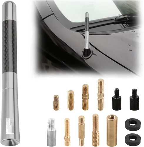 Miniatura 7 de BESULEN Antena Corta de Coche, Antena de Radio de Auto de 3.1 Pulgadas de Fibra de Carbono con Bandera Americana de Aluminio para Recepción AM/FM