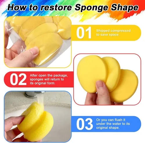 Miniatura 5 de Paquete de 24 esponjas redondas de 2.8 pulgadas, esponjas de pintura amarillas, esponjas de cerámica, esponjas de pintura para pintura