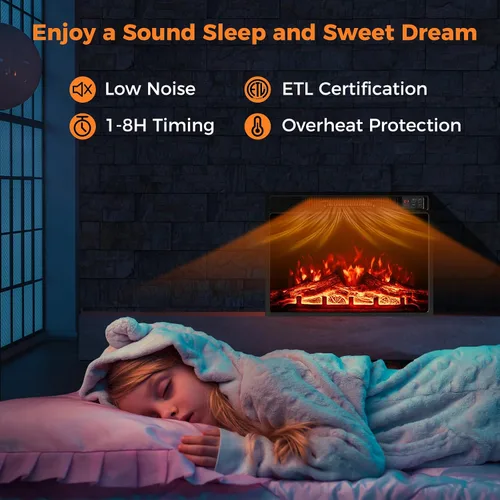 Miniatura 5 de Tangkula - Chimenea eléctrica de 23 pulgadas, inserto de chimenea de 5,000 BTU con control remoto, 3 colores de llama y niveles de brillo
