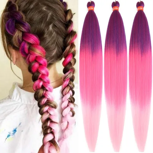 Miniatura 70 de Cabello trenzado preestirado ombré, extensiones de cabello trenzado sedoso, sin picazón, trenzas de cabello trenzado de ganchillo con textura Yaki