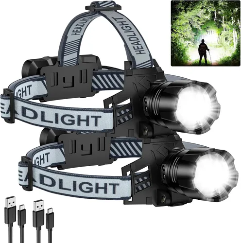 Miniatura 10 de Linterna frontal recargable, 99000 LM LED súper brillante con sensor de movimiento y 3 modos, luces frontales ajustables 90° para la frente, más