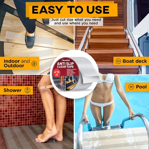 Miniatura 3 de Cinta de agarre adhesiva de seguridad para uso en escaleras, exteriores e interiores, transparente, 4 pulgadas x 35 pies, calcomanías