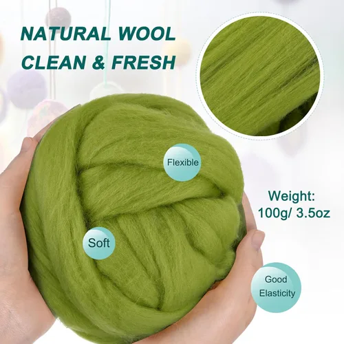 Miniatura 31 de uxcell Lana de fieltro con aguja, hilo de lana de fibra natural de 3.5 onzas para fieltro húmedo, manualidades, materiales de bricolaje