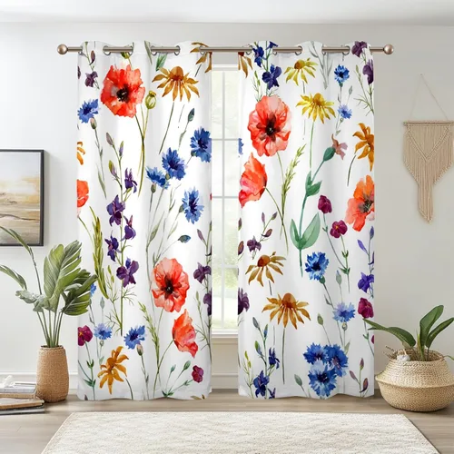 Miniatura 8 de Renaiss Cortinas de flores de 21 x 45 pulgadas, cortinas opacas botánicas con ojales para ventana, estampado de hojas y flores, flores silvestres