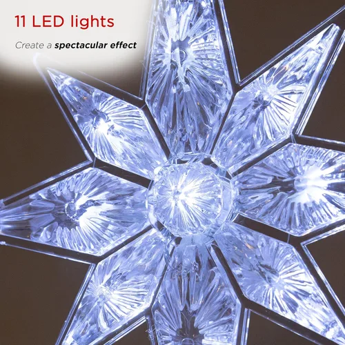Miniatura 4 de Alpine Corporation Copo de nieve de 13 pulgadas de alto con 8 puntos para árbol con 11 luces LED blancas frías, decoración navideña con función