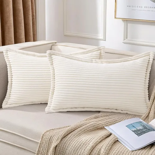 Miniatura 21 de Mecatny Juego de 2 fundas de almohada de pana de 16 x 16 pulgadas, fundas decorativas neutrales suaves de estilo bohemio para sofá y sala de estar