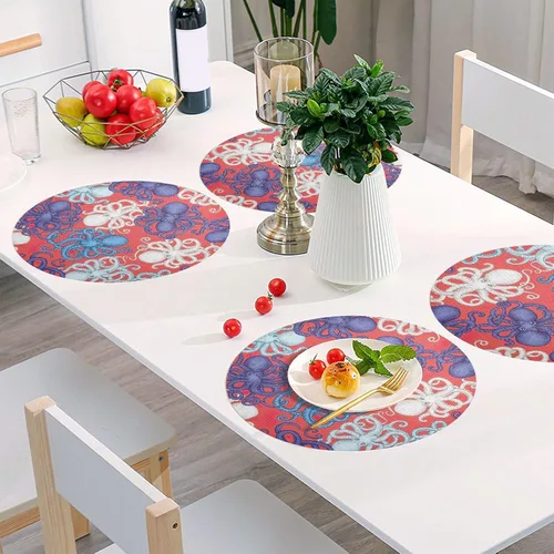 Miniatura 5 de Manteles individuales circulares coloridos de animales marinos, antideslizantes, lavables para mesa de comedor para mesa de cocina, talla 1 x 1
