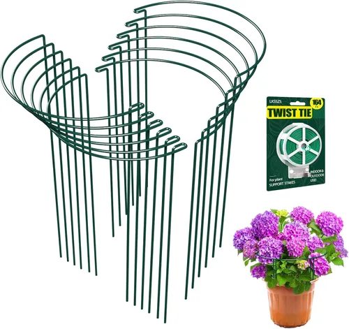 Miniatura 8 de Paquete de 10 estacas de soporte para plantas de 30 pulgadas, jaula de anillo de soporte de peonía semicircular resistente, estacas de metal