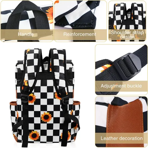 Miniatura 4 de MCWTH Mochila vintage para laptop para mujeres y hombres, bolsas escolares delgadas de 15.6 pulgadas con puerto de carga USB para estudiantes