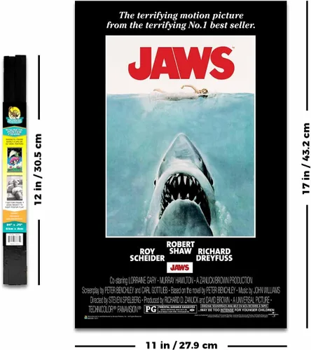 Miniatura 4 de Scorpio Posters Jaws - Mini póster de película, con licencia oficial, 11 x 17 pulgadas, con soporte para póster de madera negra