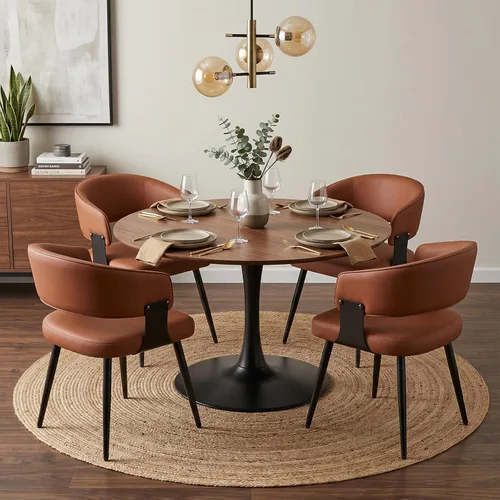 Miniatura 7 de Dining Chairs Set of 2, Modern Upholstered Faux Leather Kitchen Chairs with Curved Back, Easy to Assemble & Clean for Dining Room, Restaurant, Cafe