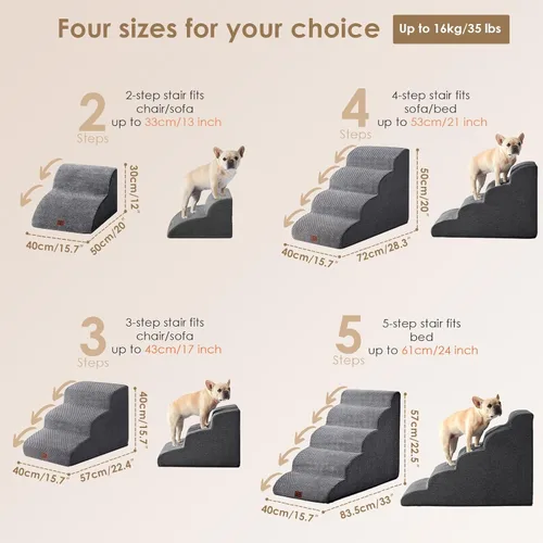 Miniatura 3 de EHEYCIGA Escalones Curvos para Perros para Camas Altas de 57.97 cm de Altura, 5 Escalones para Perros Pequeños y Gatos, Escalones para Mascotas