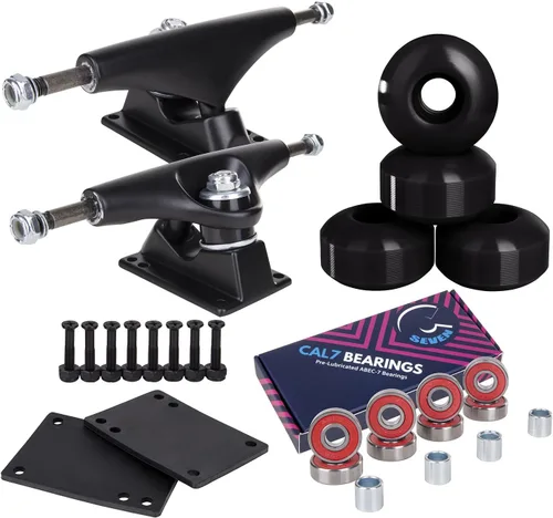 Miniatura 6 de Camiones Cal 7 de 4.803 in con ruedas, cojinetes y herrajes Camión negro + ruedas Speedway blancas