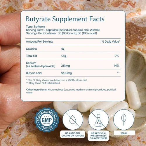 Miniatura 3 de BodyBio Butirato - Postbiótico para la Salud Intestinal, Apoyo Digestivo, Alivio de Hinchazón, Gases y Estreñimiento, Reparación de Intestino