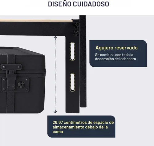 Miniatura 4 de Marco de cama Allewie tamaño matrimonial con plataforma y 3 cajones de almacenamiento, tapizado en piel sintética, soporte de listones de madera,