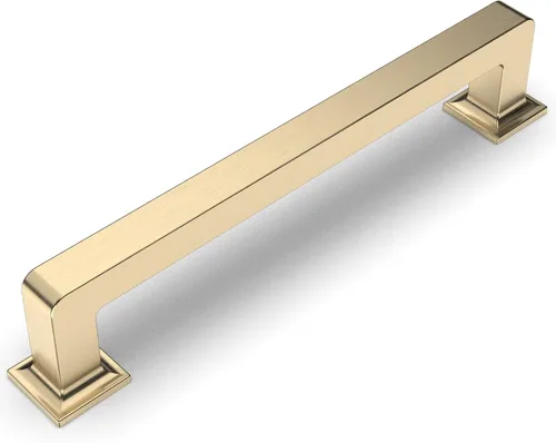 Amerdeco - Paquete de 10 tiradores de latón cepillado para armarios con orificio central de 5 pulgadas (128 mm), tiradores para armarios de cocina,