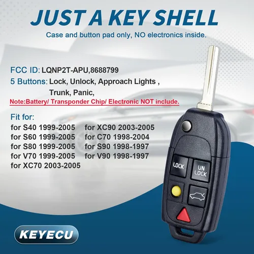 Miniatura 2 de Keyecu Modificado Flip Floding Remote Key Shell para S60 S70 S80 S90 V70 caso FOB 4+1 botón