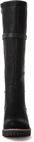 Miniatura 4 de GLOBALWIN - Botas de combate de equitación altas con cordones para mujer, cómodas botas góticas de motocicleta para mujer con cremallera y tacón