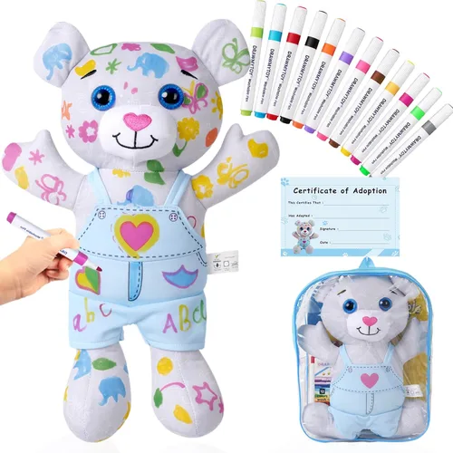 DRAWMYTOY Juguete de peluche para colorear con 5 marcadores lavables para niñas pequeñas, muñecas de Doodle para niños de 4 a 6 años, cumpleaños