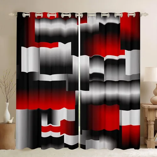 Miniatura 9 de Cortinas geométricas a rayas para dormitorio, niños, arte abstracto retro, rectangular, cortinas de oscurecimiento rectangulares para mujeres
