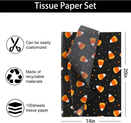 Miniatura 2 de Whaline 100 piezas de papel de seda de maíz de caramelo, papel de regalo temático de Halloween, papel de embalaje colorido, papel de manualidades