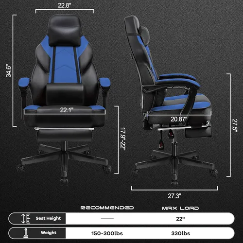 Miniatura 3 de Silla de videojuegos para adultos, silla de juegos con reposapiés, silla de computadora grande y alta con soporte lumbar de masaje, capacidad
