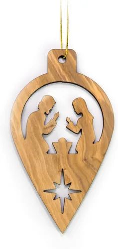 Miniatura 11 de Adornos de madera de olivo de Tierra Santa, adorno de pesebre de madera con bombilla 2D, pastores y ángeles, adornos de Navidad cristianos de 2 x 4