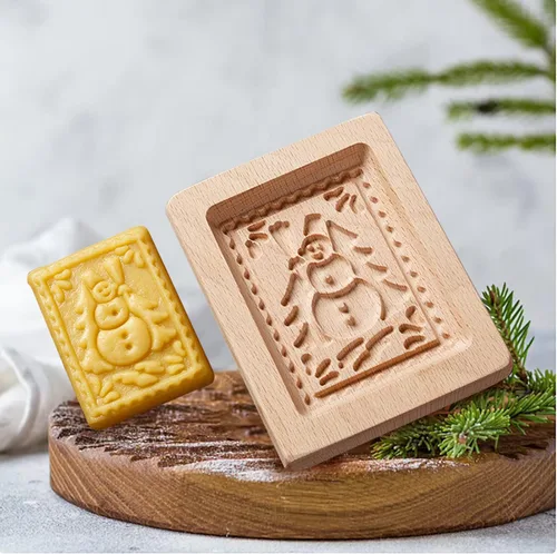 Miniatura 25 de Molde de Galletas de Madera Herramienta de Decoración de Galletas de Madera Moldes de Galletas 3D Molde de Hornear Gracioso Arte de Relieve Navidad