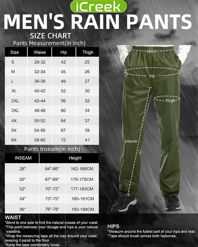 Miniatura 6 de iCreek Pantalones de lluvia para hombre, impermeables, resistentes al viento, ligeros, para senderismo, trabajo, lluvia, al aire libre, para golf