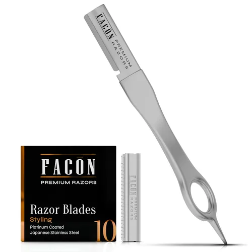 Facón - Navaja de afeitar para barba para hombres - Herramienta profesional para moldear la barba, kit de aseo con 11 hojas de repuesto, moldeador
