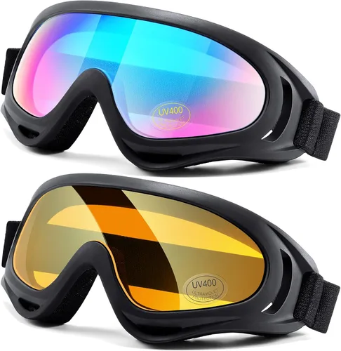 Miniatura 11 de Paquete de 2 gafas para motocicleta, ATV a prueba de polvo, para esquí, carreras, equitación, todoterreno, impermeable, motocross