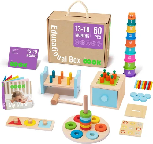Miniatura 8 de TOOKYLAND Juguetes Montessori para bebés de 6 a 12 meses, juego educativo de aprendizaje 7 en 1, juguetes de madera