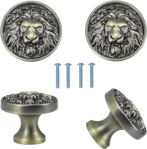 Miniatura 13 de Pomos de gabinete con cabeza de león antiguos, pomos de animales dorados, pomos de cajones y tiradores de un solo agujero para manijas de armario