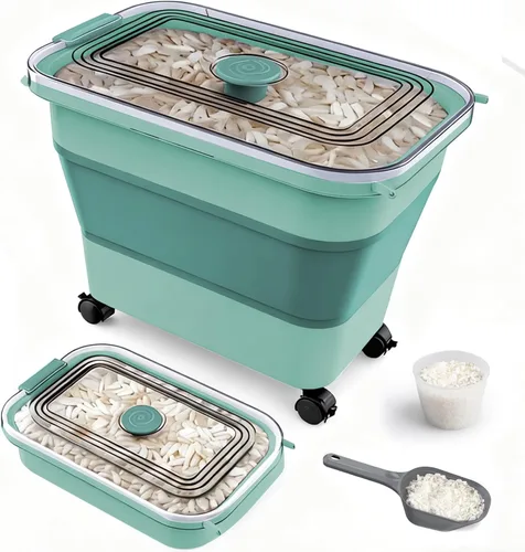 Miniatura 10 de Komzon Contenedor de almacenamiento de arroz, contenedores de almacenamiento de alimentos plegables herméticos 6-20 libras, contenedor dispensador