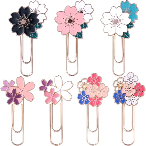 HINZIC Paquete de 7 clips estilo Sakura para marcadores, bonitos clips de papel de flor de cerezo para oficina, escuela, planificador, suministros