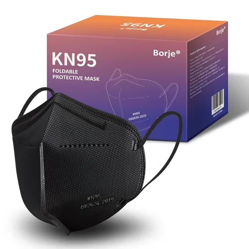 Borje Mascarillas KN95, 50 unidades, envueltas individualmente, protección de 5 capas, mascarillas KN95 negras, mascarillas desechables para adultos