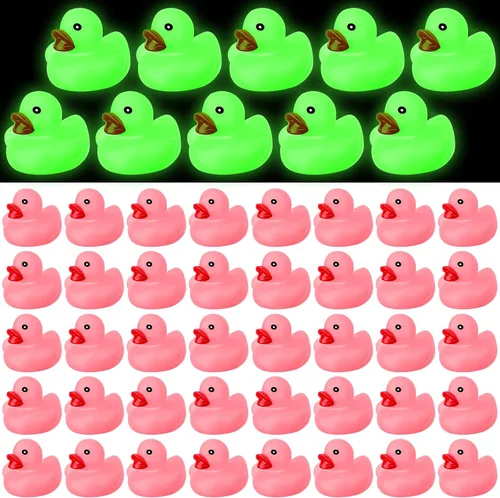 Miniatura 8 de 24 patos de goma que brillan en la oscuridad de 2.2 pulgadas, mini pato de goma fluorescente, juguetes flotantes para tina de bebé, fiestas