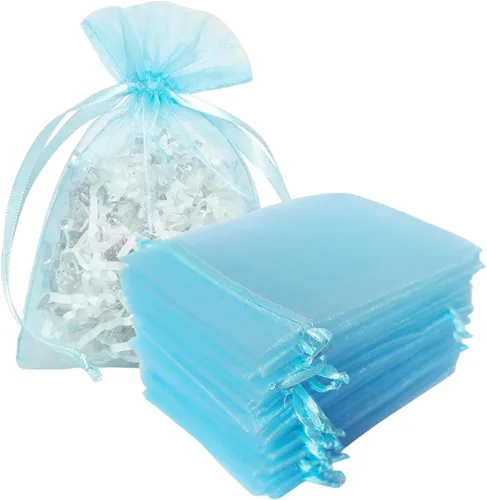 Miniatura 31 de Juego de 50 bolsas de organza de regalo con cordón azul aguamarina de 4 x 6 pulgadas para baby shower, Navidad, boda, recuerdos de fiesta, despedida