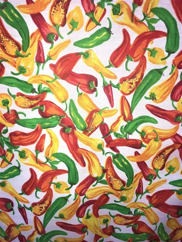 SAL TEX FABRICS, Colorido Hot CHILIS polialgodón impresión tela fondo blanco o fondo negro, vende por yarda (blanco)