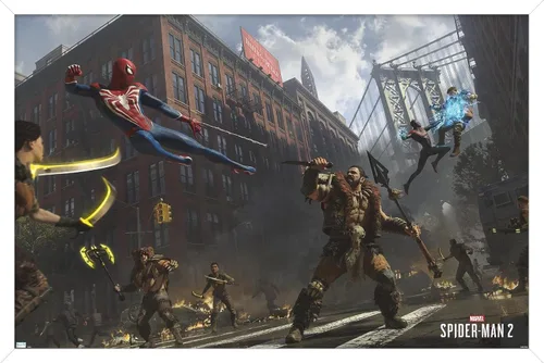 Miniatura 13 de Trends International Marvel's Spider-Man 2 - Póster de pared de lucha callejera con Kraven, 14.72 x 22.37 pulgadas, versión enmarcada en negro