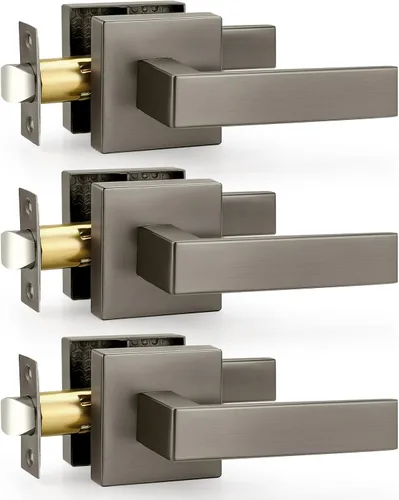Miniatura 50 de Probrico Paquete de 4 manijas de puerta simuladas en negro mate, manijas interiores que no giran, manijas reversibles resistentes para interiores