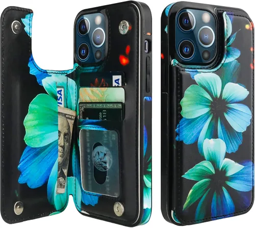 Miniatura 37 de HAOPINSH para iPhone 13 Estuche tipo cartera con tarjetero, patrón de leopardo blanco y guepardo, funda con tapa trasera para mujer y niña, ranuras
