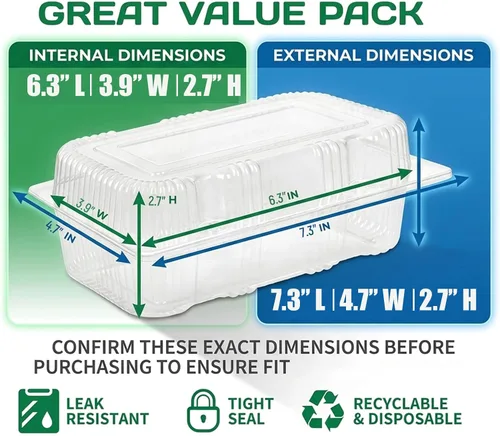 Miniatura 2 de Kaderron Contenedor de plástico desechable con bisagras – 70 recipientes de alimentos transparentes con forma de almeja, tamaño interno de 6.3